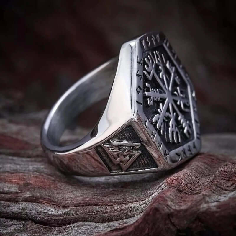 THE MEN THING Rings TOTEM COMPASS VIKING - Titanium Ring (Silver - Size 17-22- 24)