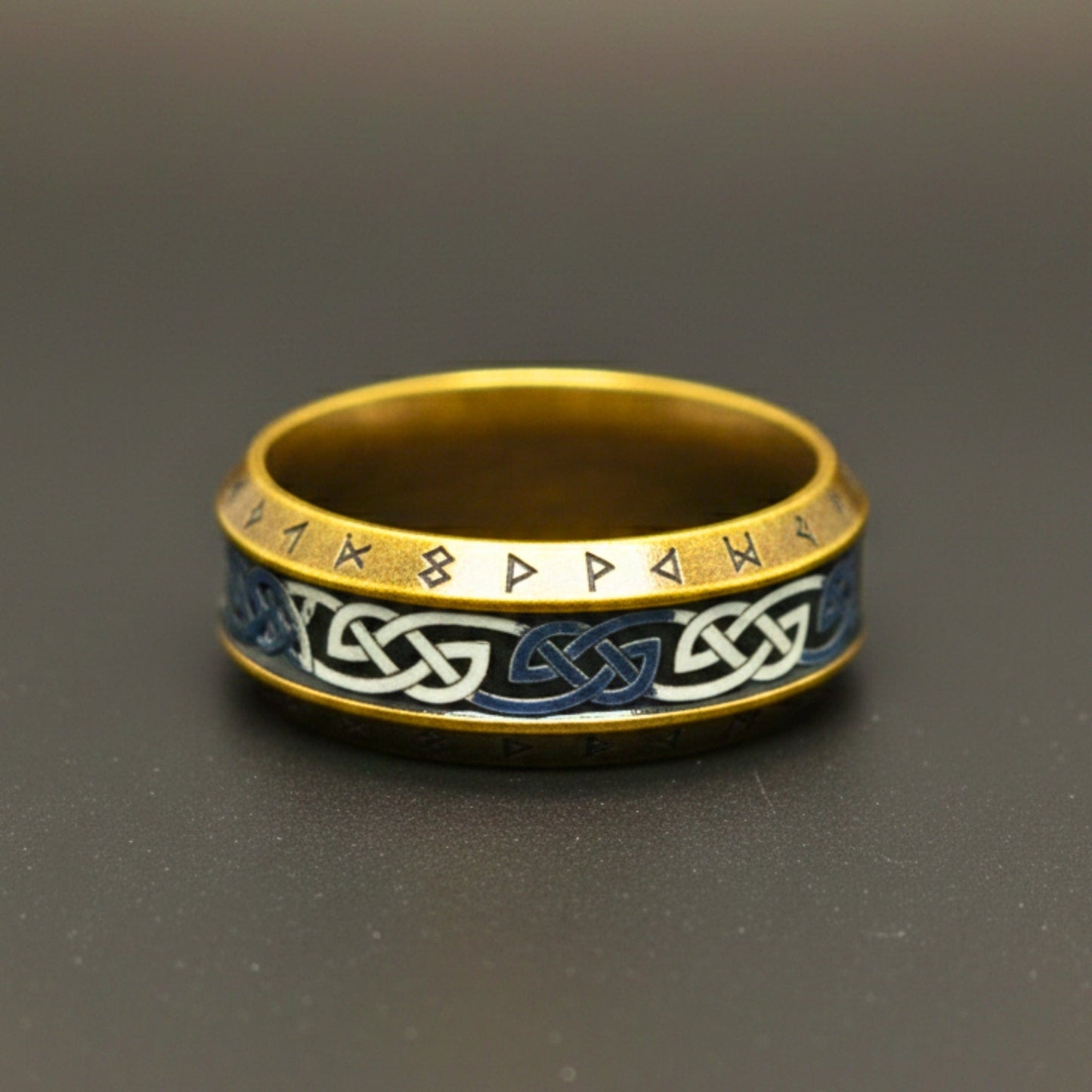 THE MEN THING Rings VALKNUT RUNE - Antique Golden Pure Stainless Steel Men’s Antique Golden - Plated Ring (Size : 17-26)