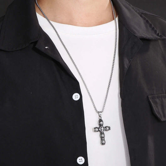THE MEN THING SS Pendant/ Necklace ALLMIGHTY CROSS (T) - Pure Titanium Steel Pendant with Stainless Steel 24inch Round Box Chain, European trending Style for Men & Boy