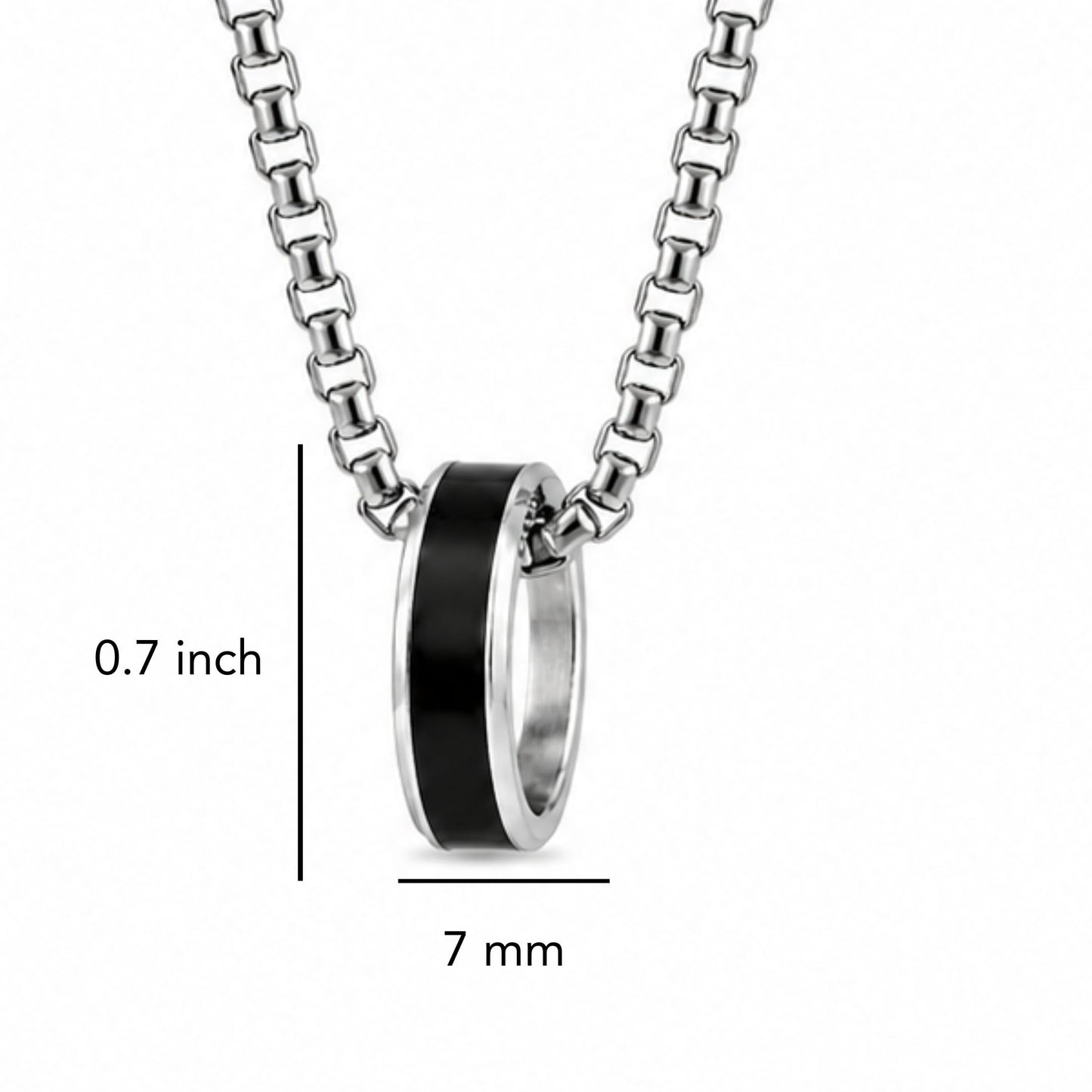 THE MEN THING SS Pendant/ Necklace AURORA CORE - Black 21mm Titanium Steel Pendant with 24inch Round Box 4mm Chain for Men & Boys