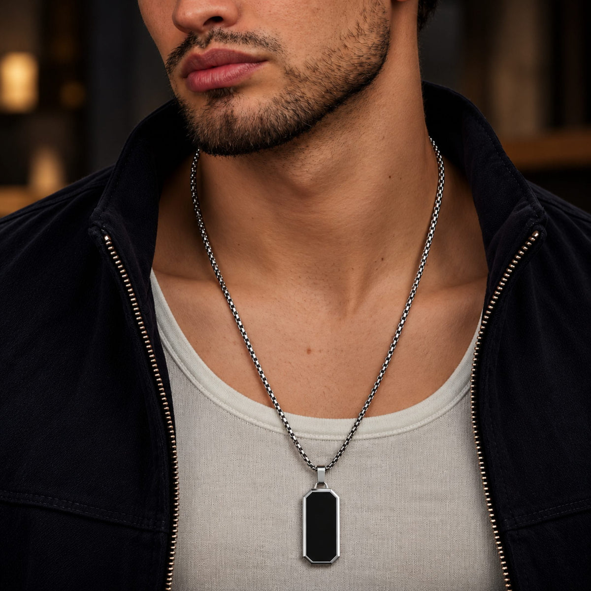 THE MEN THING SS Pendant/ Necklace BLACK HAWK CREST - Pure Stainless Steel 24inch Round box Chain for Men, European trending Style for Men & Boy