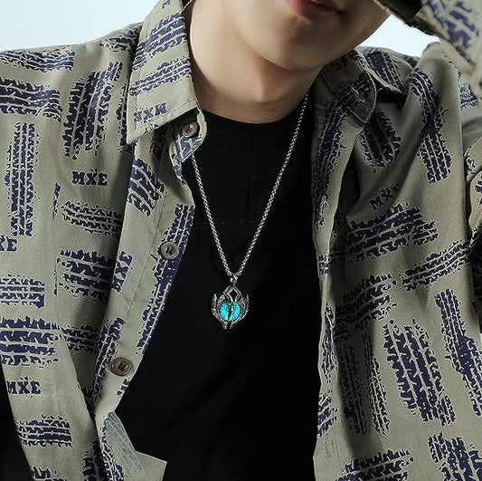 THE MEN THING SS Pendant/ Necklace BLUE EYE PROTECT (A) - Alloy Pendant with Pure Stainless Steel Round Box Chain, European trending Style for Men & Boy (24 inch)