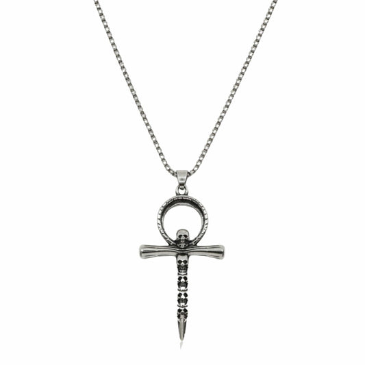 THE MEN THING SS Pendant/ Necklace BONE CROSS RELIC - 40mm Titanium Steel Pendant with 24inch Round Box 5mm Chain for Men & Boys