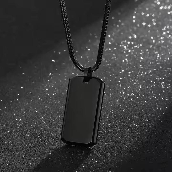 THE MEN THING SS Pendant/ Necklace BRAVE TAG - Pure Titanium Steel Black Dog Tag Pendant with 24inch Snake Chain for Men & Boys