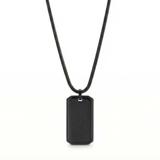 THE MEN THING SS Pendant/ Necklace BRAVE TAG - Pure Titanium Steel Black Dog Tag Pendant with 24inch Snake Chain for Men & Boys