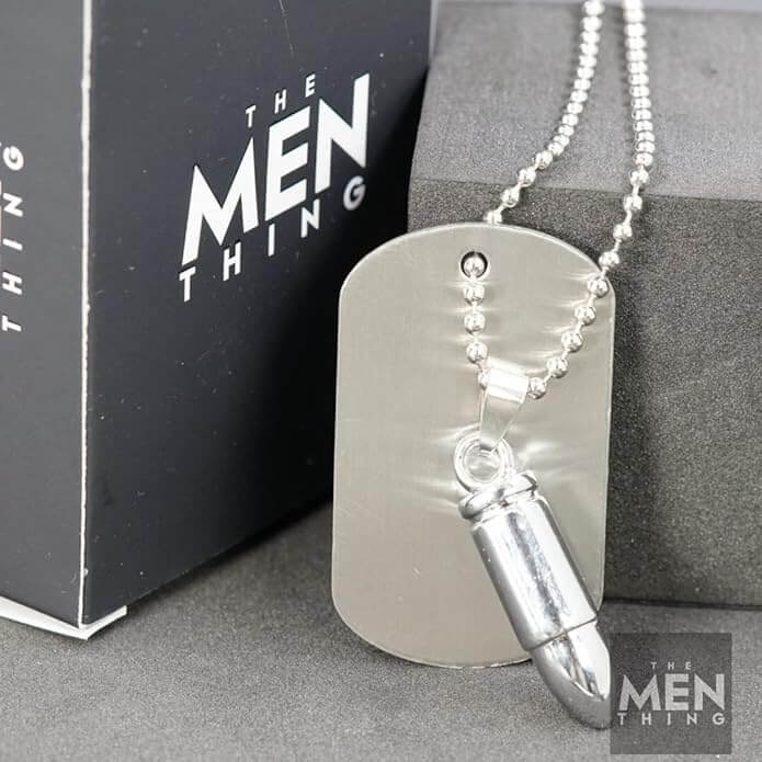 THE MEN THING SS Pendant/ Necklace BULLET DOG TAG - Titanium Steel Pendant with 24inch Round Box Chain, American trending Style for Men & Boys