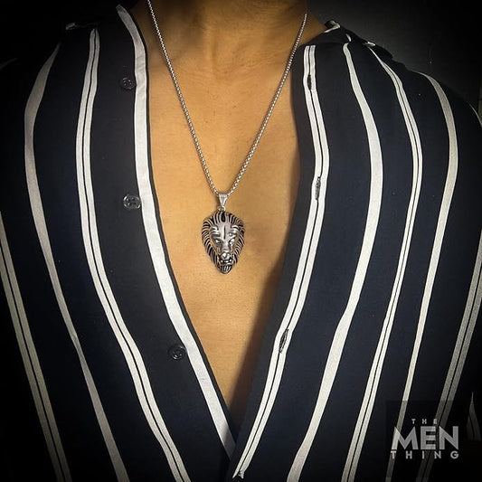 THE MEN THING SS Pendant/ Necklace CALM LION- Pure Titanium Steel Pendant with 24inch Round Box Chain for Men & Boys