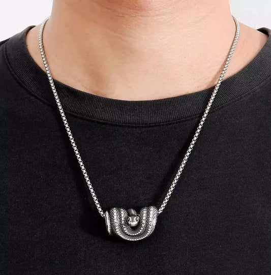 THE MEN THING SS Pendant/ Necklace COILED SERPENT- Alloy Snake Pendant with Pure Stainless Steel 24inch Round Box Chain, European trending Style for Men & Boy