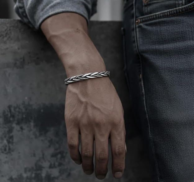 THE MEN THING SS Pendant/ Necklace Combo Cobra Cross Pendant × Twisted Texture Bangle Bracelet| Bold Style Set for Men