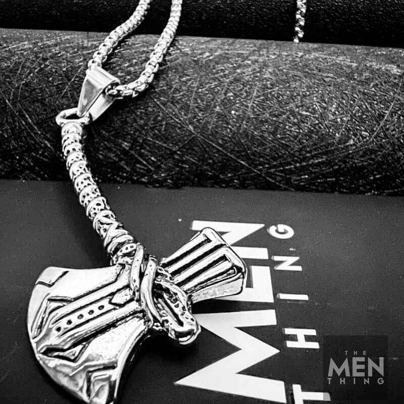 THE MEN THING SS Pendant/ Necklace CURVED AXE - Alloy Pendant with Stainless Steel 24inch Round Box Chain, Milan trending Style for Men & Boy