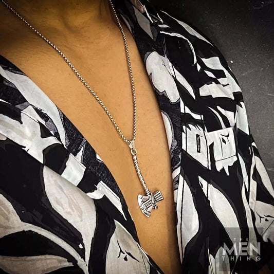 THE MEN THING SS Pendant/ Necklace CURVED AXE - Alloy Pendant with Stainless Steel 24inch Round Box Chain, Milan trending Style for Men & Boy