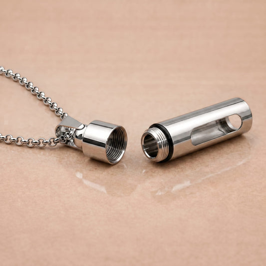 THE MEN THING SS Pendant/ Necklace CYLINDRICAL - Titanium Steel Pendant with 22inch Round Rolo Chain for Men & Boys