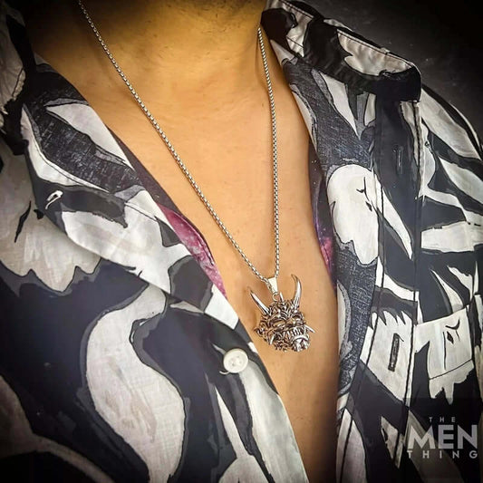 THE MEN THING SS Pendant/ Necklace DEMON MASK - Alloy Pendant with Stainless Steel 24inch Round Box Chain , European trending Style for Men & Boy