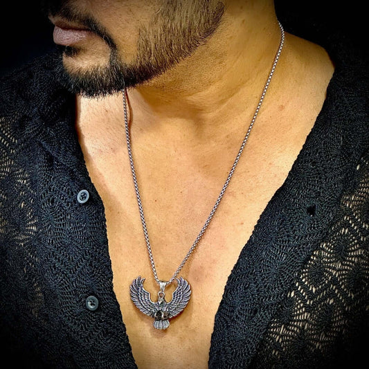 THE MEN THING SS Pendant/ Necklace EAGLE CATCH (T) - Pure Titanium Steel Pendant with Stainless Steel 24inch Round Box Chain, European trending Style for Men & Boy