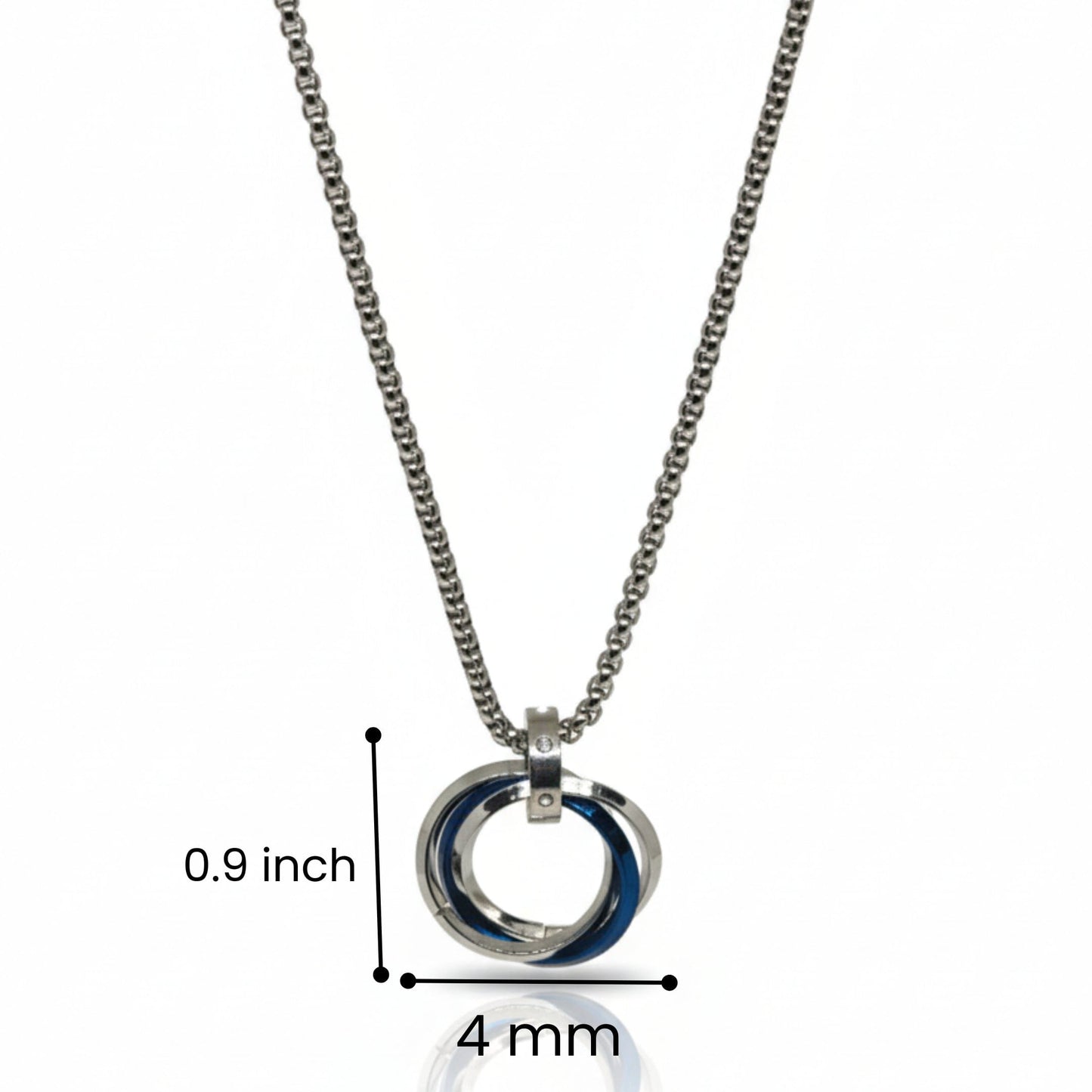 THE MEN THING SS Pendant/ Necklace ECLIPSE NEXUS BLUE - 4mm Titanium Steel Pendant with 24inch Round Box 4mm Chain for Men & Boys