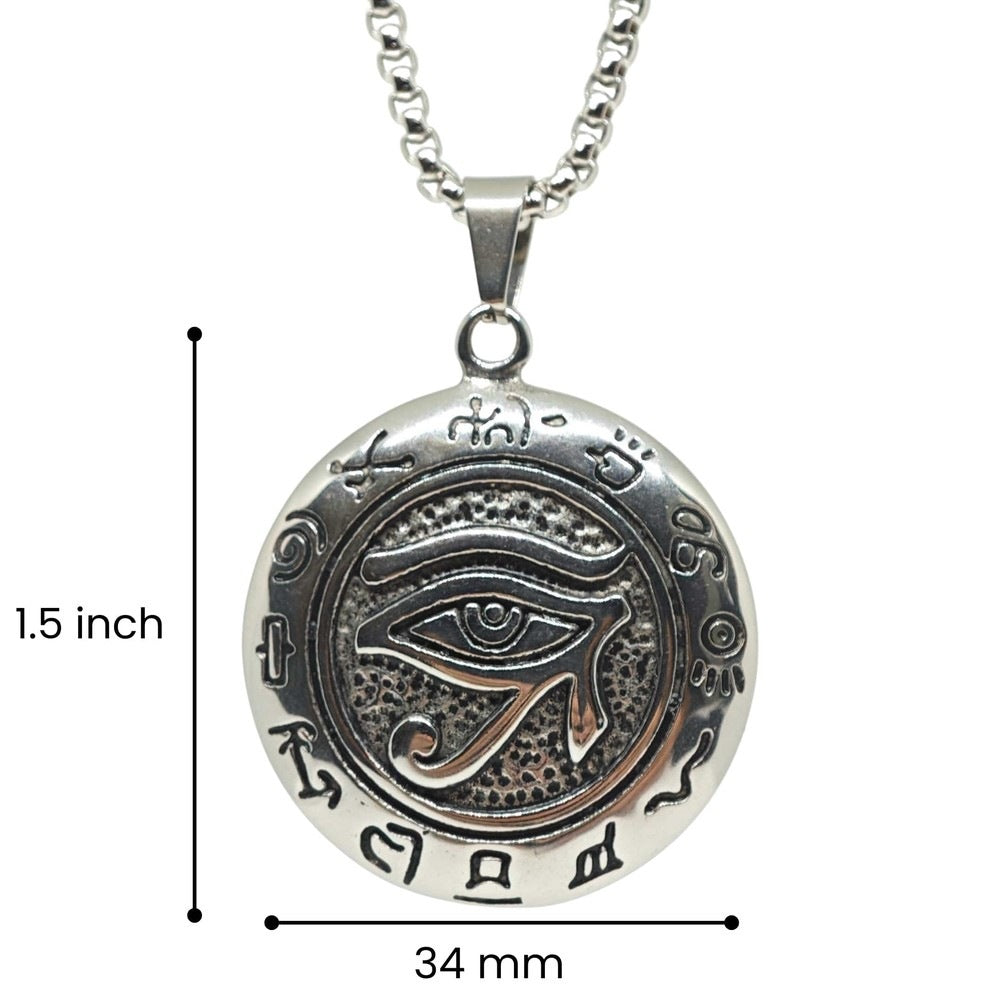 THE MEN THING SS Pendant/ Necklace EYE OF HORUS - 34mm Titanium Steel Pendant with 24inch Round Box 5mm Chain for Men & Boys