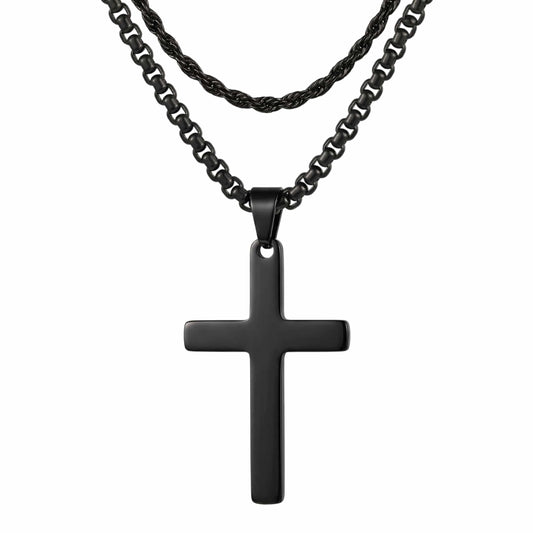 THE MEN THING SS Pendant/ Necklace FAITH LAYER BLACK - 27mm Titanium Steel Pendant with 23inch Round Box and Twisted 4mm Chain for Men & Boys