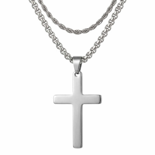 THE MEN THING SS Pendant/ Necklace FAITH LAYER STEEL - 27mm Titanium Steel Pendant with 23inch Round Box and Twisted 4mm Chain for Men & Boys
