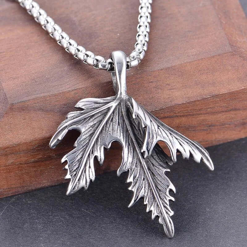 THE MEN THING SS Pendant/ Necklace FOLDED-LEAF -Alloy Leaf Pendant with Pure Stainless Steel 24inch Round Box Chain, European trending Style for Men & Boy