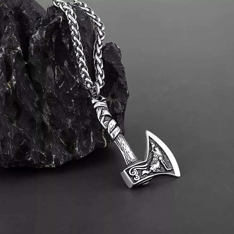 THE MEN THING SS Pendant/ Necklace FOXY AXE - Alloy Pendant with Stainless Steel 24inch Round Box Chain, American trending Style for Men & Boy