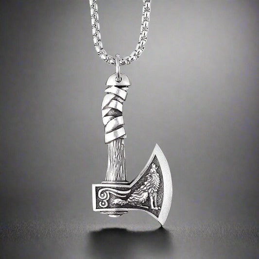 THE MEN THING SS Pendant/ Necklace FOXY AXE (T) - Pure Titanium Steel Pendant with Stainless Steel 24inch Round Box Chain, European trending Style for Men & Boy