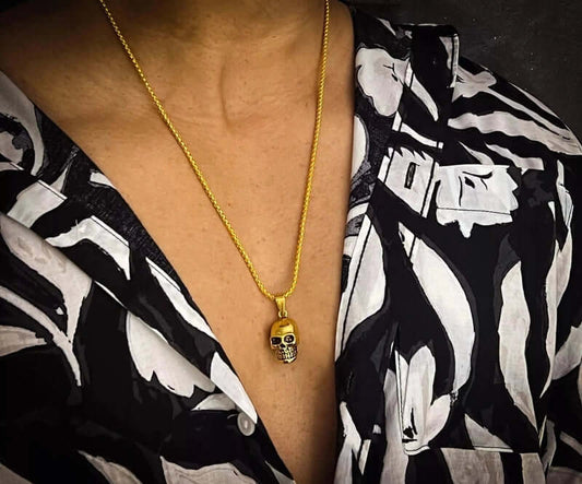 THE MEN THING SS Pendant/ Necklace GILDSKULL (Gold Tone) - Alloy Pendant with Pure Stainless Steel 24inch Round Box Chain, European trending Style for Men & Boy