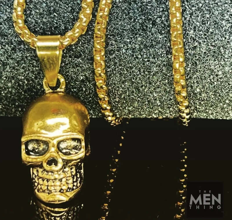 THE MEN THING SS Pendant/ Necklace GILDSKULL (Gold Tone) - Alloy Pendant with Pure Stainless Steel 24inch Round Box Chain, European trending Style for Men & Boy