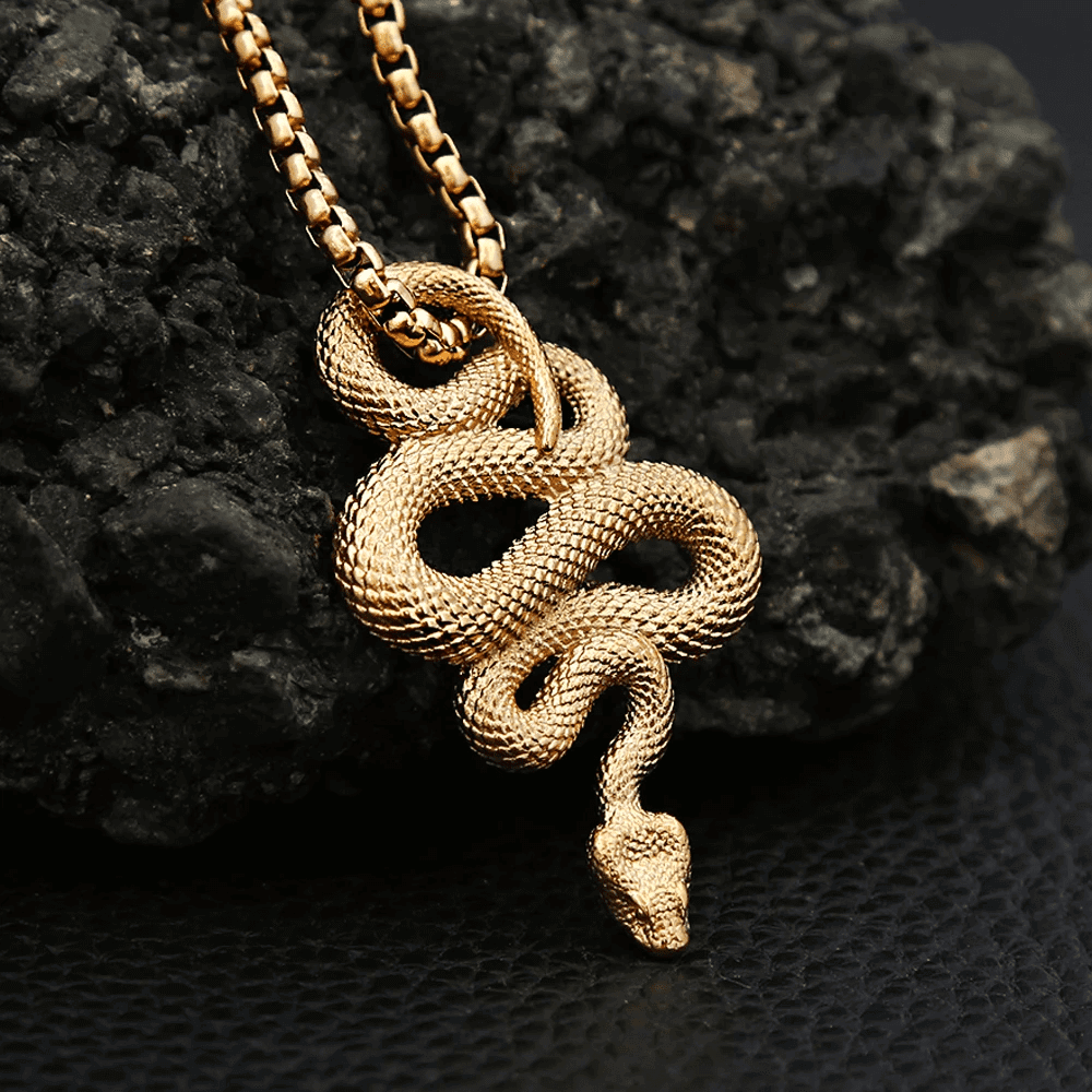 THE MEN THING SS Pendant/ Necklace GOLD GUARDIAN SNAKE - Pure Titanium Steel Pendant with 24inch Round Box Chain for Men & Boys