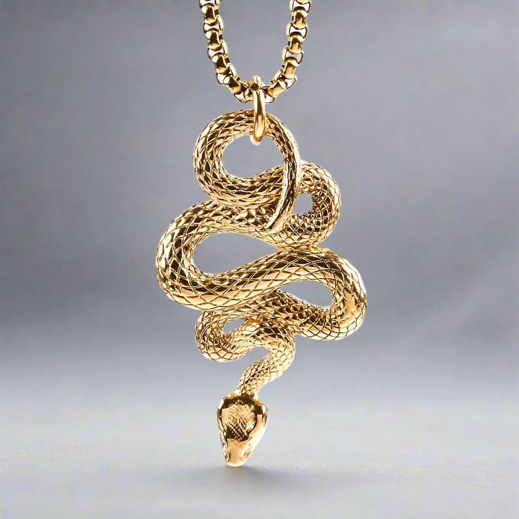 GOLD GUARDIAN SNAKE Pure Titanium Steel Pendant with 24inch Round Box Chain for Men Boys