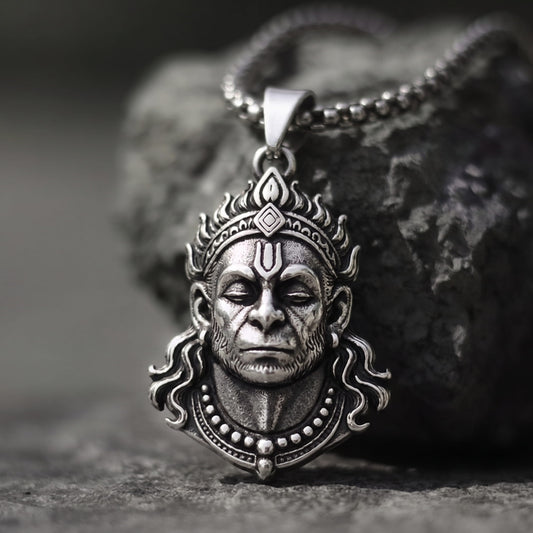 THE MEN THING SS Pendant/ Necklace HANUMAN LEGACY - Pure Vintage Pure Steel Pendant with 24inch Round Box 5mm Chain for Men & Boys