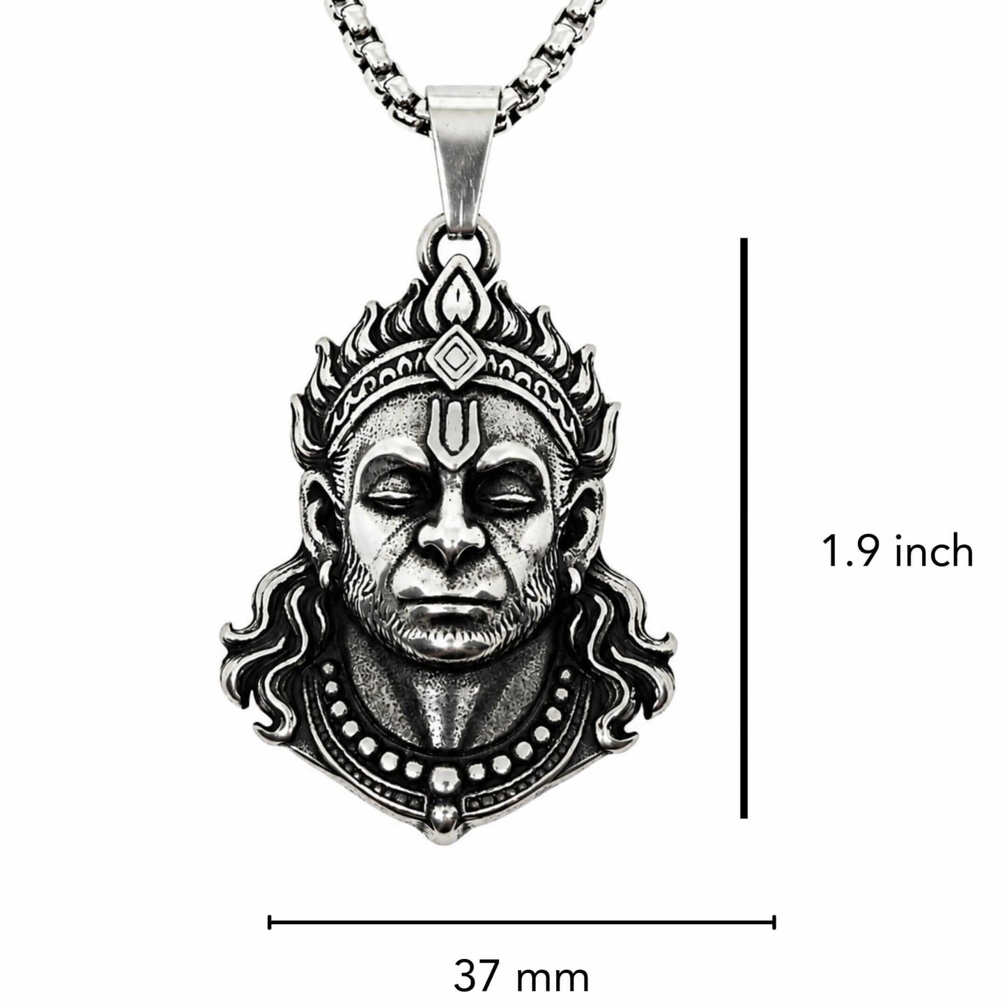 THE MEN THING SS Pendant/ Necklace HANUMAN LEGACY - Pure Vintage Pure Steel Pendant with 24inch Round Box 5mm Chain for Men & Boys