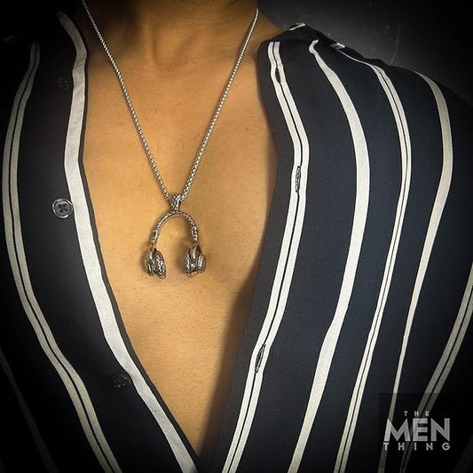 THE MEN THING SS Pendant/ Necklace HEADPHONE - Titanium Steel Pendant with 24inch Round Box Chain for Men & Boys