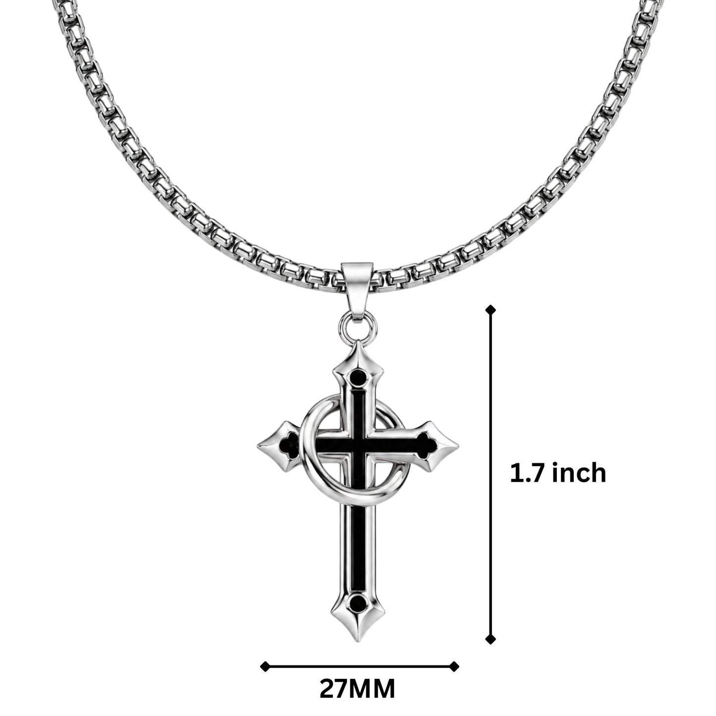 THE MEN THING SS Pendant/ Necklace INTERWOVEN BLACK CROSS - 27mm Pure Titanium Steel Pendant with 24inch Round Box 4mm Chain for Men & Boys