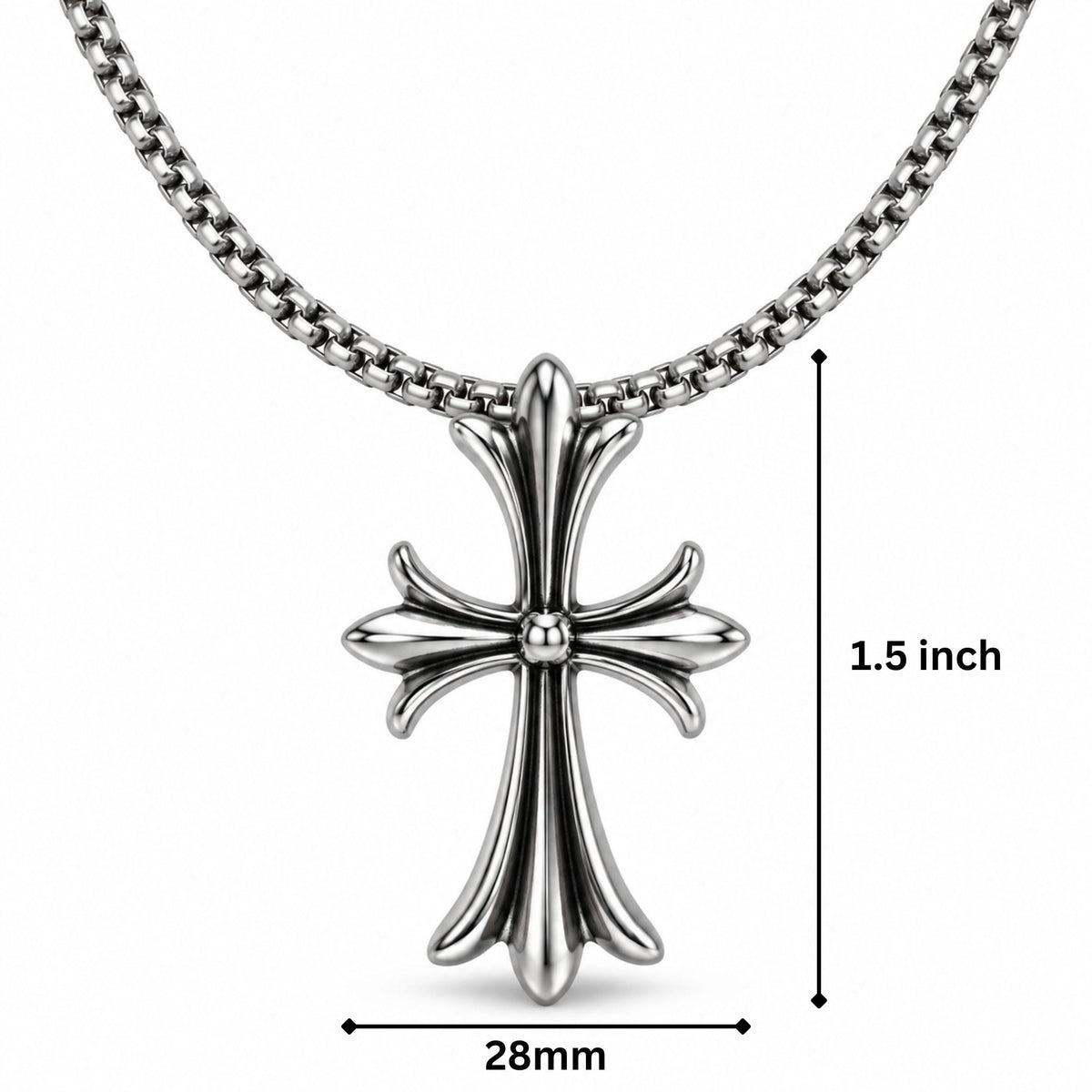 THE MEN THING SS Pendant/ Necklace IRON CREED CROSS - 28mm Titanium Steel Pendant with 23inch Round Box 4mm Chain for Men & Boys