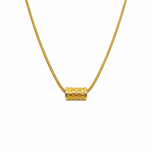 THE MEN THING SS Pendant/ Necklace LATTICE CYLINDER - GOLDEN - 7mm Pure Titanium Steel Pendant with 19 to21 inch Adjustable Snake 3mm Golden Chain for Men & Boys