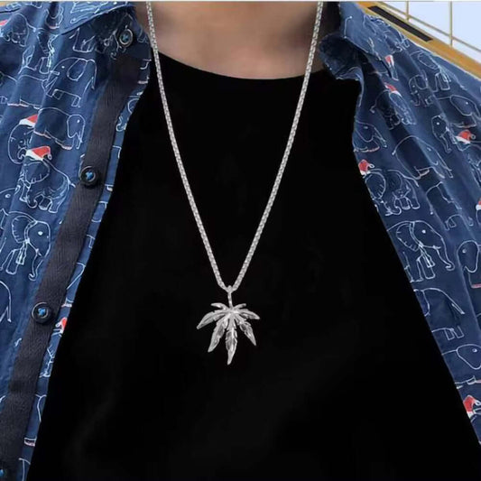 THE MEN THING SS Pendant/ Necklace LEAFEN (T) - Pure Titanium Steel Pendant with Stainless Steel 24inch Round Box Chain, European trending Style for Men & Boy