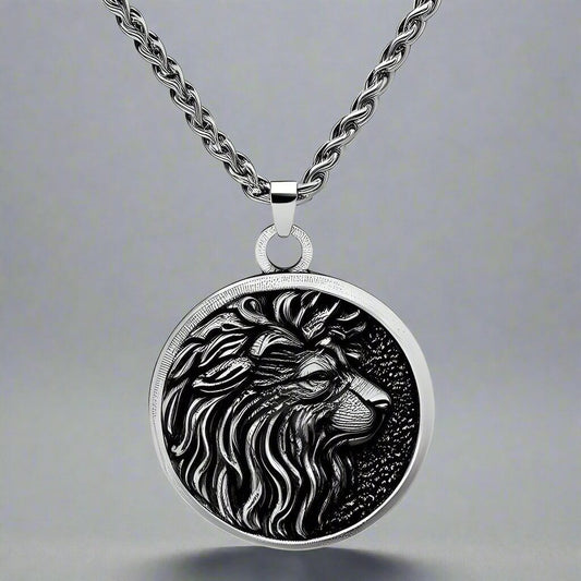 THE MEN THING SS Pendant/ Necklace LION KING HEAD - Alloy Pendant with Stainless Steel 24inch Spiga Chain for Men & Boy