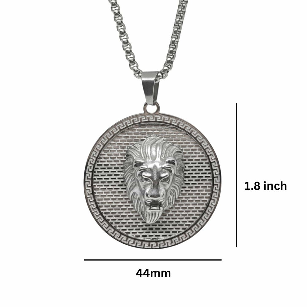 THE MEN THING SS Pendant/ Necklace LION REIGN - 37mm Titanium Steel Pendant with 24inch Round Box 5mm Chain for Men & Boys