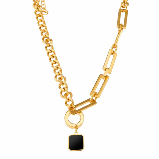 THE MEN THING SS Pendant/ Necklace LYNXA NOIR GOLDEN - 15mm Titanium Steel Pendant with 20 to 22inch Adjustable Cube 6mm Chain for Men & Boys