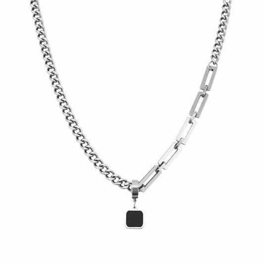 THE MEN THING SS Pendant/ Necklace LYNXA NOIR STEEL - 15mm Titanium Steel Pendant with 21 to 23inch Adjustable Cube 6mm Chain for Men & Boys