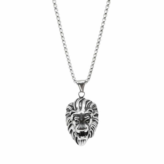 THE MEN THING SS Pendant/ Necklace MAJESTY LION HEAD - 28mm Titanium Steel Pendant with 24inch Round Box 5mm Chain for Men & Boys
