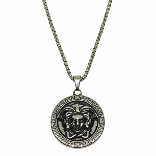 THE MEN THING SS Pendant/ Necklace MEDUSA MONARCH - 35mm Titanium Steel Pendant with 24inch Round Box 5mm Chain for Men & Boys