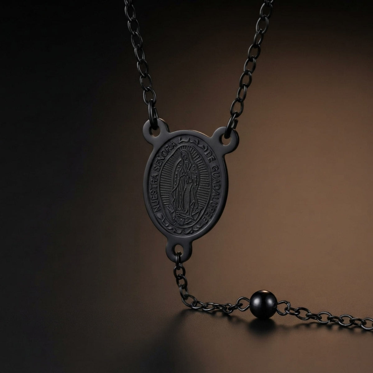 THE MEN THING SS Pendant/ Necklace MIRACULOUS ROSARY - BLACK- 21mm Titanium Steel Pendant with 38inch Chain for Men & Boys