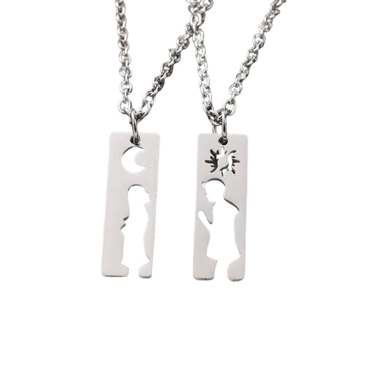 THE MEN THING SS Pendant/ Necklace MOON & HEART DUO - Pure Titanium Steel Bar Pendant with 24inch Cuban Chain for Men & Boys