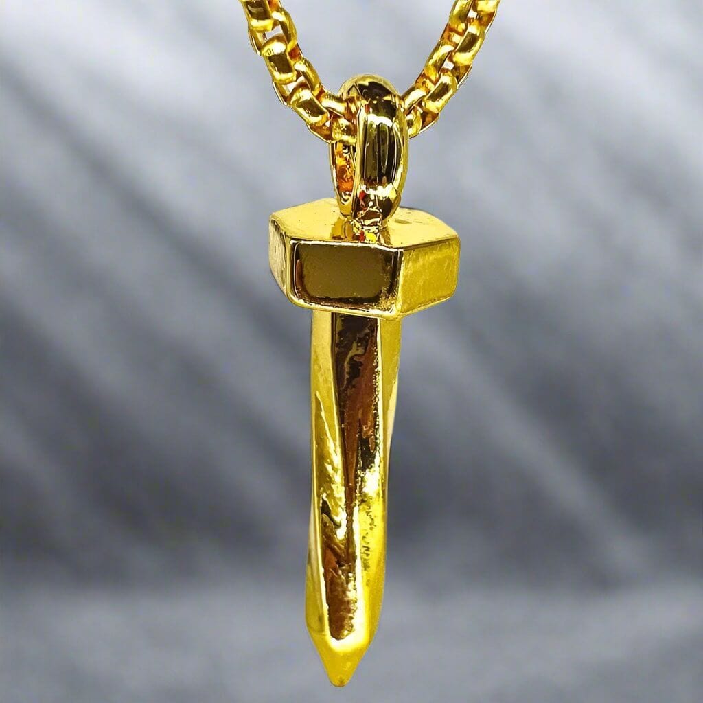 NAILED IT (Gold Tone) Alloy Pendant with Pure Stainless Steel 24inch Round Box Chain, European trending Style for Men Boy