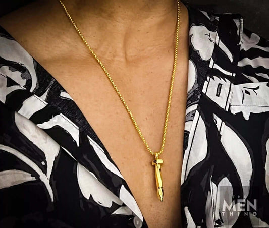 THE MEN THING SS Pendant/ Necklace NAILED IT (Gold Tone) - Alloy Pendant with Pure Stainless Steel 24inch Round Box Chain, European trending Style for Men & Boy