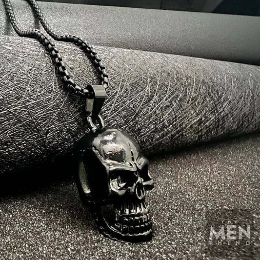 THE MEN THING SS Pendant/ Necklace NIGHT SKULL (BLACK) - Alloy Pendant with Pure Stainless Steel 24inch Round Box Chain, European trending Style for Men & Boy