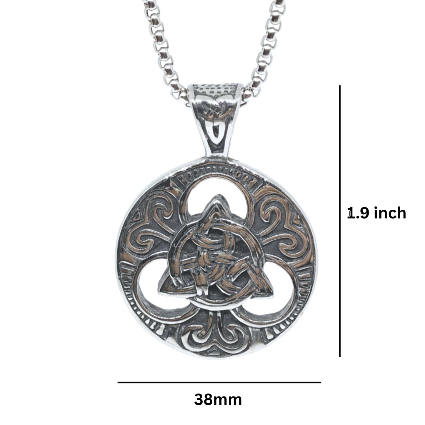 THE MEN THING SS Pendant/ Necklace NORDIC TRINITY - 38mm Titanium Steel Pendant with 24inch Round Box 5mm Chain for Men & Boys