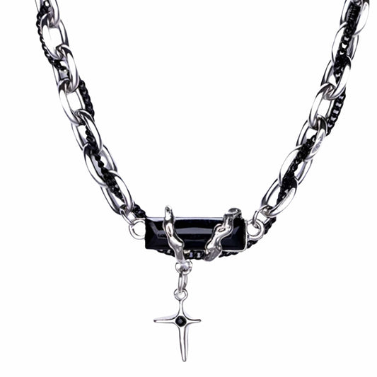 THE MEN THING SS Pendant/ Necklace OBSIDIAN BLACK CROSS - 30mm Titanium Steel Pendant with 20 to 22inch Adjustable Cable 7mm Chain for Men & Boys