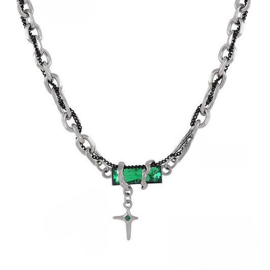 THE MEN THING SS Pendant/ Necklace OBSIDIAN GREEN CROSS - 30mm Titanium Steel Pendant with 20 to 22inch Adjustable Cable 7mm Chain for Men & Boys